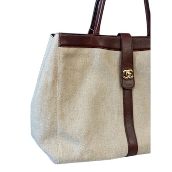 CHANEL Vintage Coated Canvas Leather Trimmed Satchel*Hologram*ENTRUPY COA - Picture 3 of 16